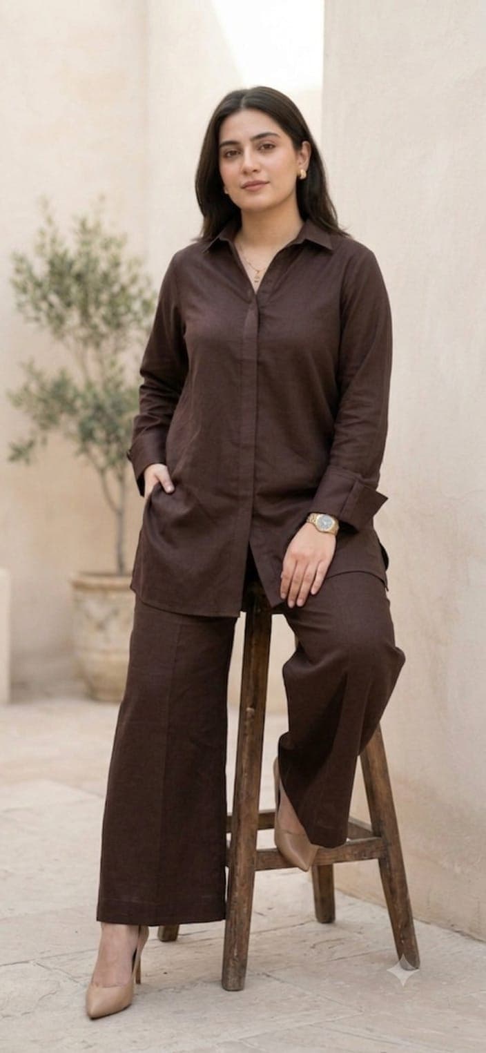 Brown Cord Set | Structured Shirt Jacket in Earthy Brown - The Signature Palette by NourePalette