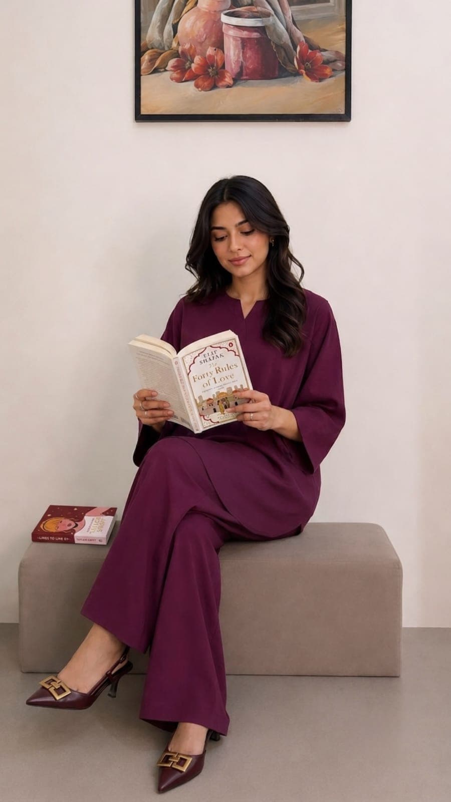 Wine Whisper | Maroon Beaded Kurta with a Straight Palazzo - Co ord Set by NourePalette